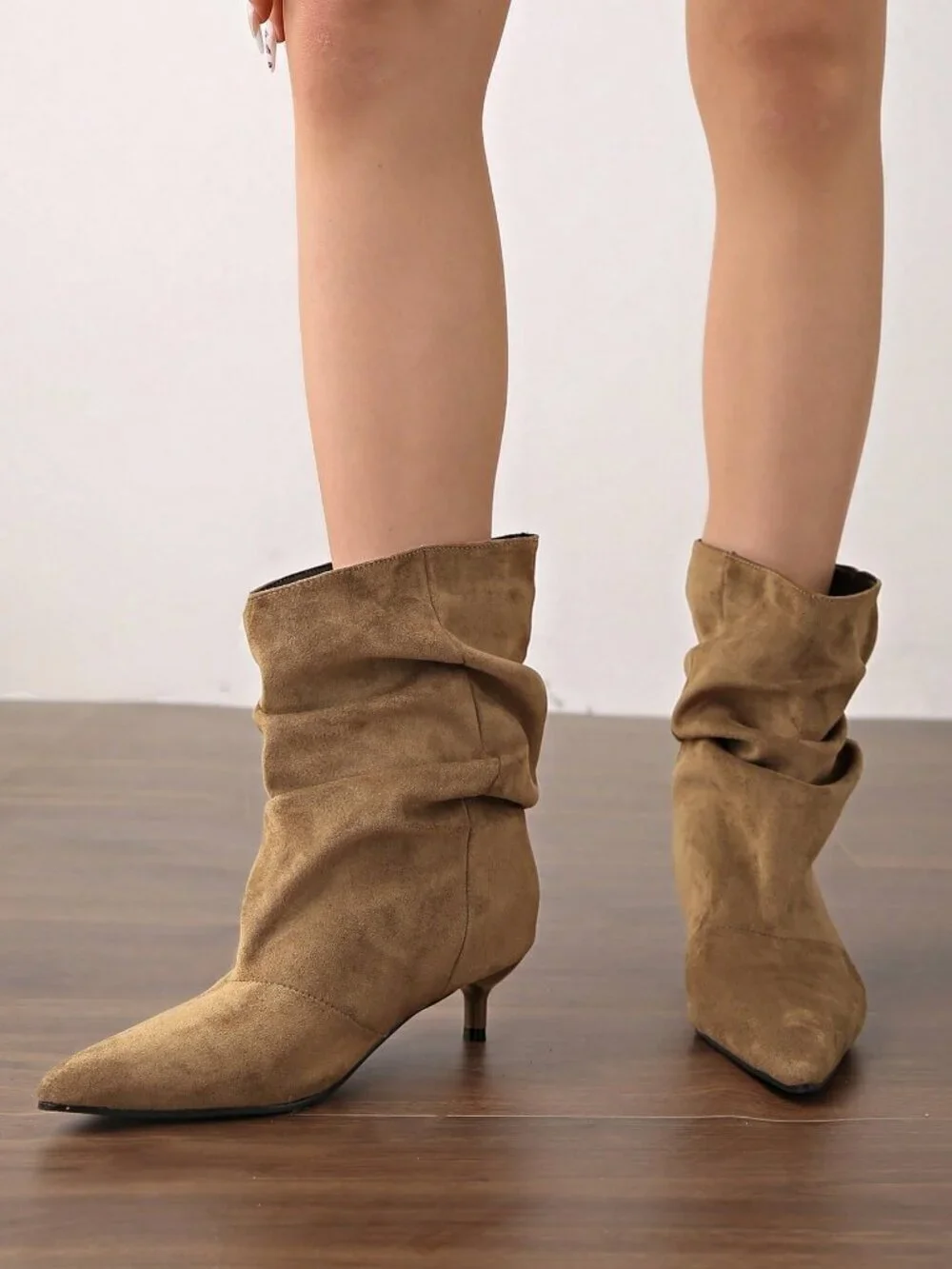Khaki Boho Women's Pleated heeled Boots